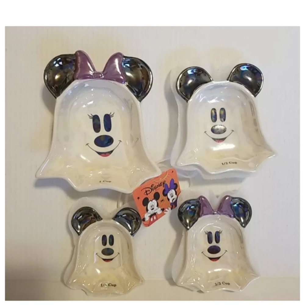 Disney Mickey & Minnie Mouse Halloween Ghost Set Of 4 Iridescent Measuring Cups